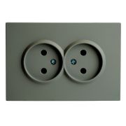 Розетка 2-местная с защитной шторкой, STEKKER, б/з, 250В, 16А, серия Эмили, RST16-5116-10 , платиново-серый, soft touch