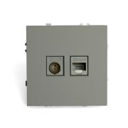 Розетка TV + компьютерная RJ-45 (механизм), STEKKER, серия Эмили, RST00-5106-10, платиново-серый, soft touch