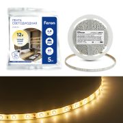 Светодиодная LED лента Feron LS604, 60SMD(2835)/m 4.8W/m 12V IP65 5m, 3000К