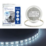 Светодиодная LED лента Feron LS606, 60SMD(5050)/m 14.4W/m 12V 5m 6500К