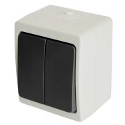 Выключатель 2-клавишный, STEKKER, PSW10-121-54, открытой установки, 250В, 10А, IP54, серый/графит