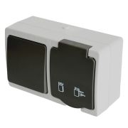 Блок розетка 1-местная с/з+  выключатель 1-клавишный STEKKER, PST16-11-54/10-111-54, серый/графит