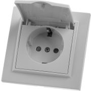 Розетка 1-местная с/з с крышкой STEKKER, PST16-9012-01, 250В, 16А с защитной шторкой, серия Эрна, белый