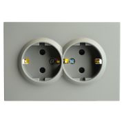 Розетка 2-местная с защитной шторкой, STEKKER, с/з, 250В, 16А, серия Эмили, RST16-5114-10, платиново-серый, soft touch