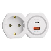Разветвитель сетевой на 1 выход с/з STEKKER 250В, 16А, USB A+ Type C, 2,4А, PD, белый/серый, ADP16-16-20