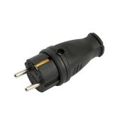 Вилка прямая с/з STEKKER, RPG16-21-441 , каучук, 250В, 16A, IP44, черный