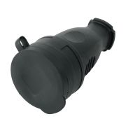 Розетка переносная 1-местная с/з STEKKER, RST16-21-44, с крышкой, каучук 250В, 16А, IP44, черный