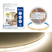 Светодиодная COB лента Feron LS530, 512SMD(2110) 12Вт/м 24V 5000*10*1.8мм 3000К IP20