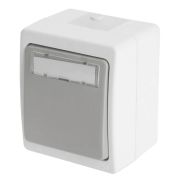 Выключатель 1-клавишный с окном для маркировки самовозвратный STEKKER, PSW10-114-54, открытой установки, 250В, 10А, IP54, серый/графит