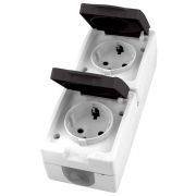 Вертикальная розетка 2-местная с крышкой с/з STEKKER PST16-12-54, пластик АВS, 250В, 16А, IP54, серый/графит