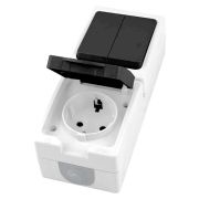 Блок вертикальный: розетка 1-местная с/з + выключатель 2-клавишный STEKKER, PST16-11-54/10-121-54, серый/графит