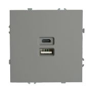 Розетка 2-местная USB + Type C (механизм), STEKKER, 250В, 20W, серия Эмили, RST10-5115-10, платиново-серый, soft touch