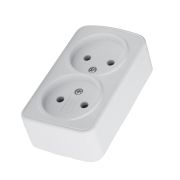 Розетка накладная 2-местная б/з STEKKER, PST10-502-20, пластик АВS, 250В, 16А, IP20, серия Basic, белый