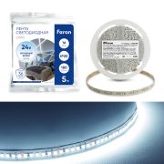 Светодиодная LED лента Feron LS502, 180SMD(2835)/м 16Вт/м 24V 5000*10*1.22мм 6000К IP20