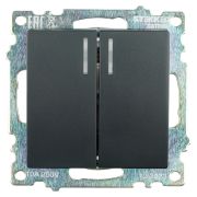 Выключатель 2-клавишный c индикатором (механизм), STEKKER GLS10-7102-05, 250В, 10А, серия Катрин, черный